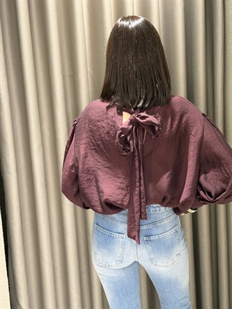 Boyundan Bağlamalı Tül Bluz BORDO 