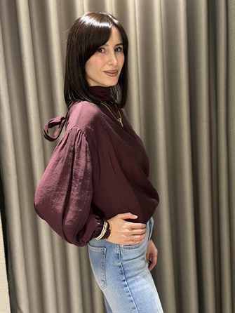Boyundan Bağlamalı Tül Bluz BORDO 