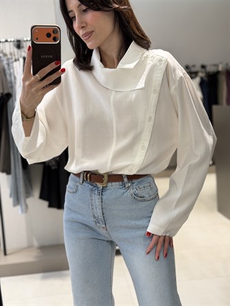 Çarpraz Düğmeli Tensel Gömlek EKRU