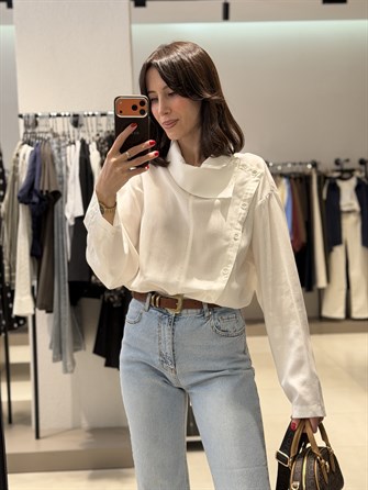 Çarpraz Düğmeli Tensel Gömlek EKRU