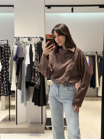 Çarpraz Düğmeli Tensel Gömlek KAHVE