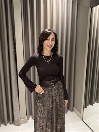 Çiçekli Kemerli Şifon Etek KAHVE