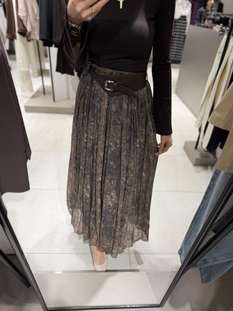 Çiçekli Kemerli Şifon Etek KAHVE