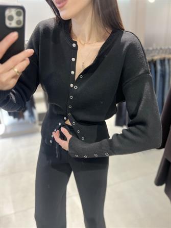 Çıt Çıt Detay Triko Takım SİYAH