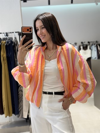 Çizgili Bomber Ceket PEMBE
