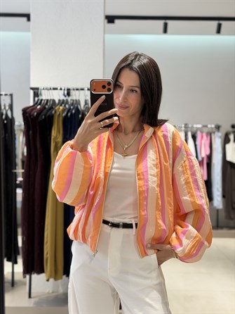 Çizgili Bomber Ceket PEMBE