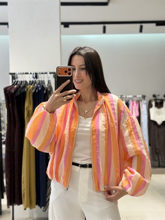 Çizgili Bomber Ceket PEMBE