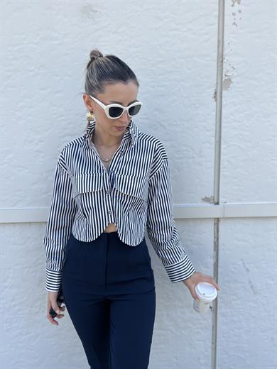 Çizgili Crop Gömlek