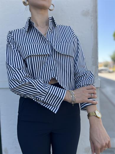 Çizgili Crop Gömlek