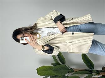 Çizgili Keten Blazer Ceket