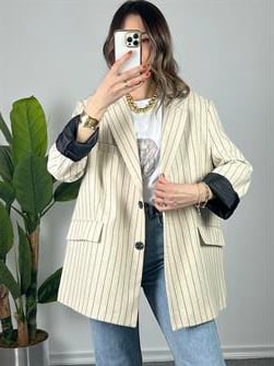 Çizgili Keten Blazer Ceket