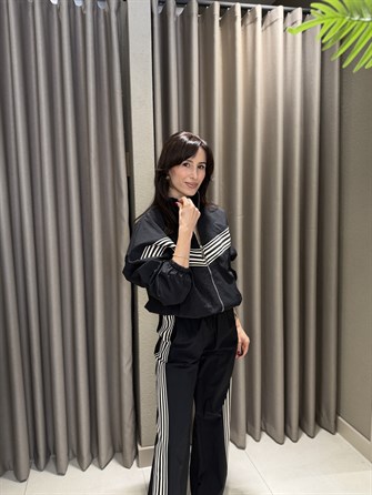 ÇİZGİLİ PARAŞÜT EŞOFMAN TAKIMI SİYAH