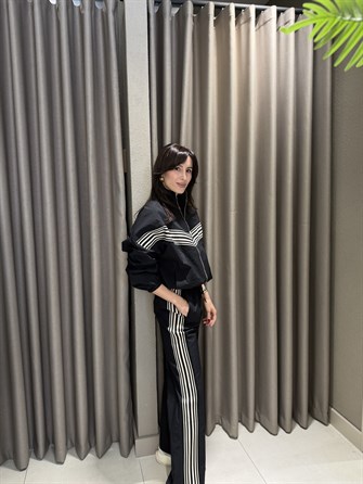 ÇİZGİLİ PARAŞÜT EŞOFMAN TAKIMI SİYAH