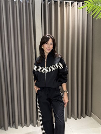 ÇİZGİLİ PARAŞÜT EŞOFMAN TAKIMI SİYAH