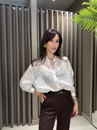 ÇİZGİLİ TRANSPARAN OWERSİZE GÖMLEK BEYAZ