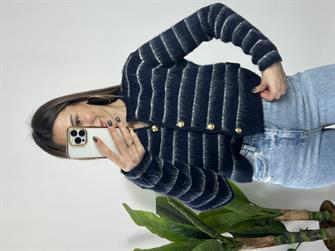 Çizgili Yumoş Lacivert Hırka