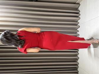 Damla Göz Düşük Omuz Elbise KIRMIZI