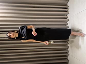 Damla Göz Düşük Omuz Elbise SİYAH