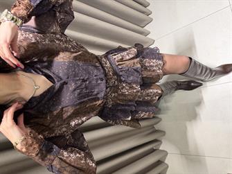 DANTEL ÇİÇEKLİ ŞİFON MİNİ ELBİSE KAHVE