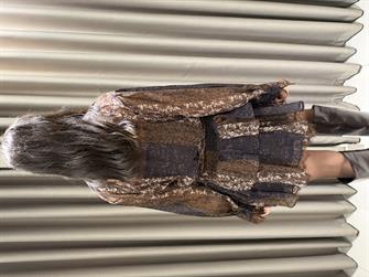 DANTEL ÇİÇEKLİ ŞİFON MİNİ ELBİSE KAHVE