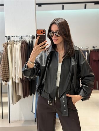 Deri Bomber Ceket SİYAH