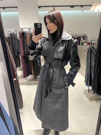 Deri Detay Kaşe Kaban Antrasit