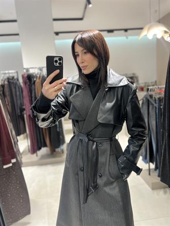 Deri Detay Kaşe Kaban Antrasit