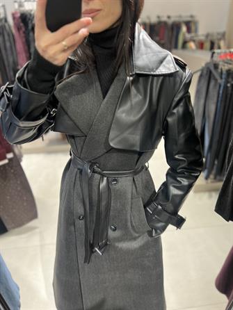 Deri Detay Kaşe Kaban Antrasit