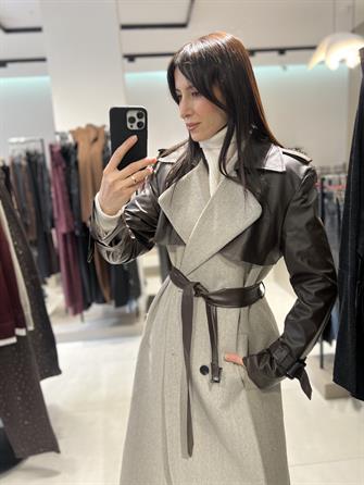 Deri Detay Kaşe Kaban Kahve