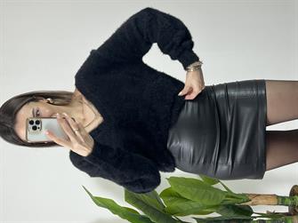 Deri siyah mini etek