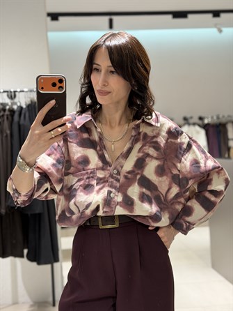 Desenli Owersize Gömlek BORDO