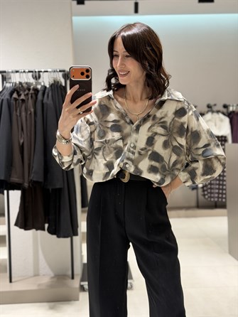 Desenli Owersize Gömlek GRİ