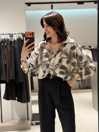 Desenli Owersize Gömlek GRİ