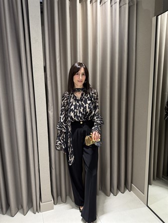 Desenli Şifon Bluz SİYAH