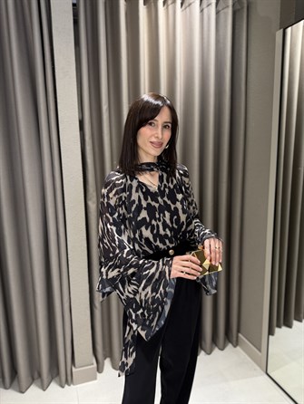 Desenli Şifon Bluz SİYAH