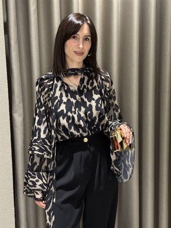 Desenli Şifon Bluz SİYAH