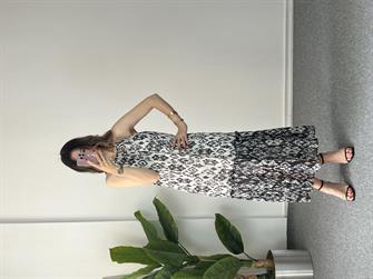 Desenli Şifon Midi Boy Elbise