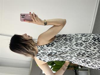 Desenli Şifon Midi Boy Elbise