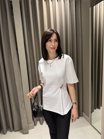 DİLVİN Beli Tokalı Premium Tshırt BEYAZ