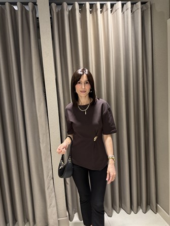 DİLVİN Beli Tokalı Premium Tshırt KAHVE