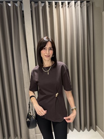 DİLVİN Beli Tokalı Premium Tshırt KAHVE