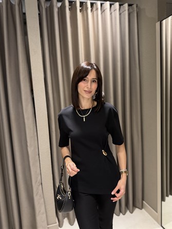 DİLVİN Beli Tokalı Premium Tshırt SİYAH