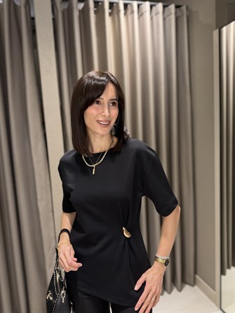 DİLVİN Beli Tokalı Premium Tshırt SİYAH