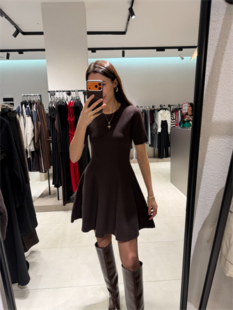 DİLVİN ÇELİK TRİKO ÇAN ELBİSE KAHVE