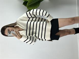 Dilvin Fermuarlı Çizgili Premium Kazak