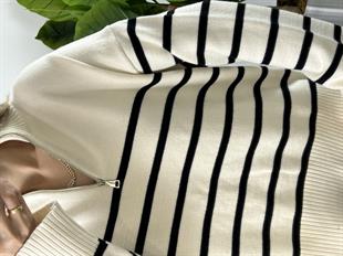 Dilvin Fermuarlı Çizgili Premium Kazak