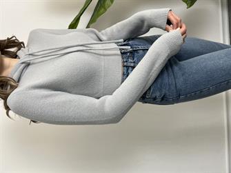 Dilvin Kapüşonlu Yumoş Gri Kazak