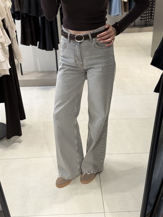 DİLVİN Kemerli Yüksek Bel Jean Gri