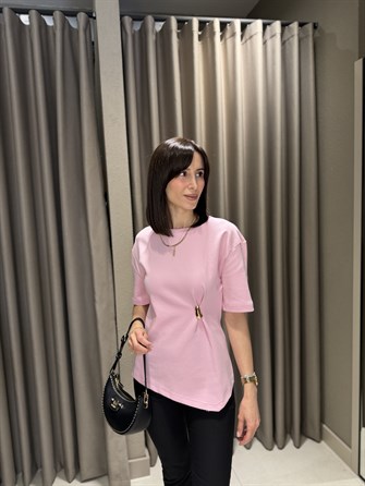 DİLVİN Beli Tokalı Premium Tshırt PEMBE