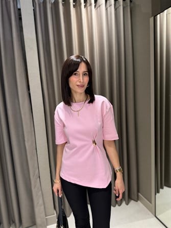 DİLVİN Beli Tokalı Premium Tshırt PEMBE